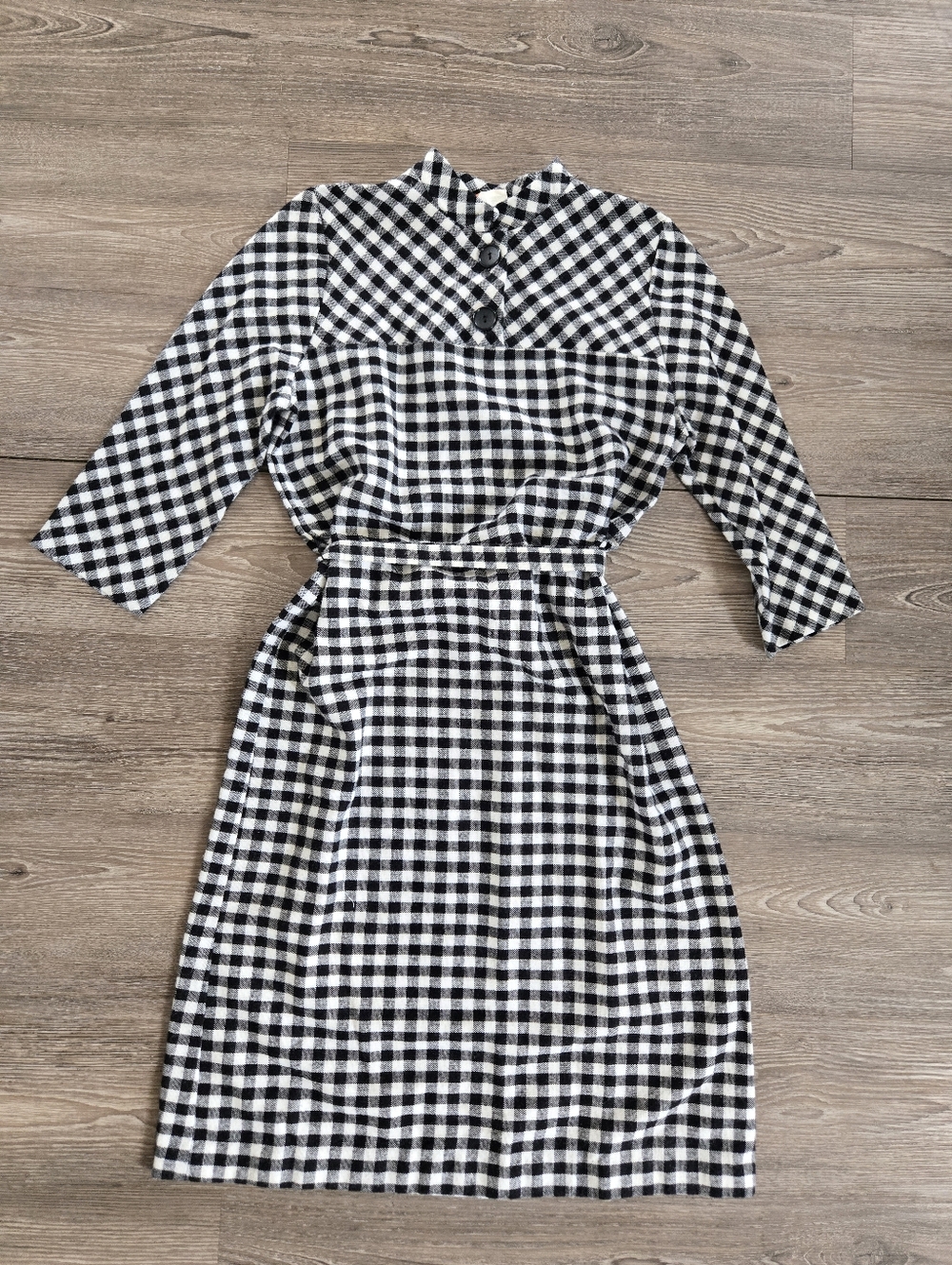 VTG Leslie Belle Canada Gingham Plaid Mock Neck Dress Mod Cottagecore 13/14 - Picture 2 of 9